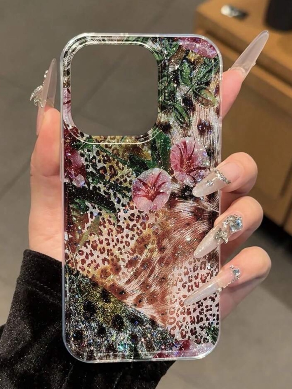 Pink & Green Floral Leopard Glitter Phone Case